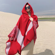 Fashion Imitation Cashmere Women Scarf Winter Boho Hooded Poncho Female Thick Wrap Blanket