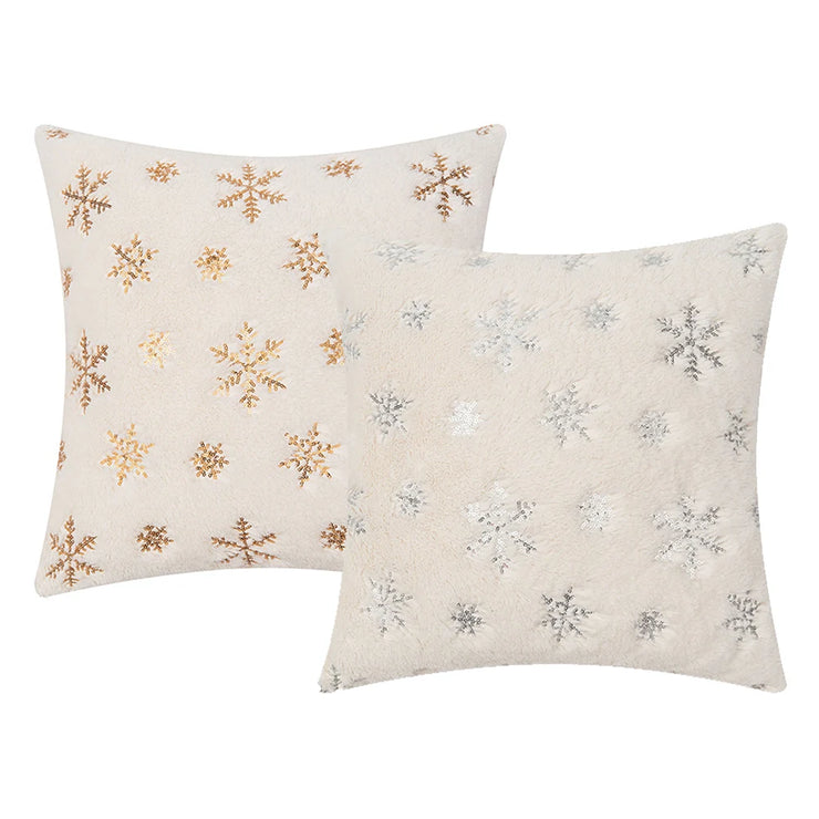 Christmas Throw Pillow Cover Plush Sequin Snowflakes