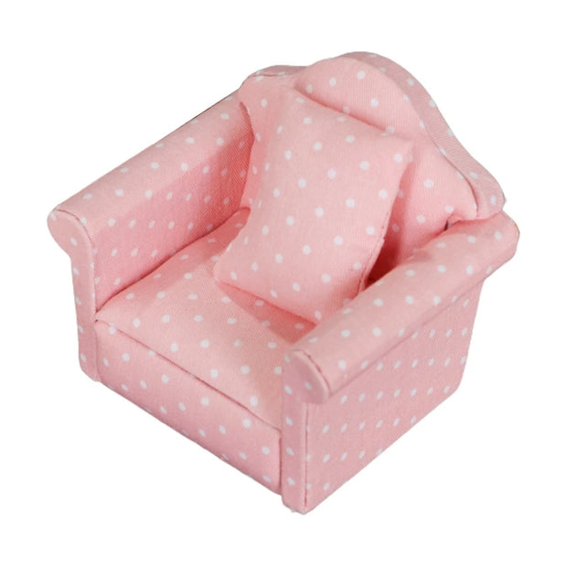 Mini Sofa Armchair Wooden Couch Toy Floral Sofa Throw Pillow House Furniture