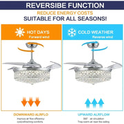 Dimmable Chandelier Ceiling Fan, Fandelier, Modern Crystal Retractable Invisible Blade LED Lighting