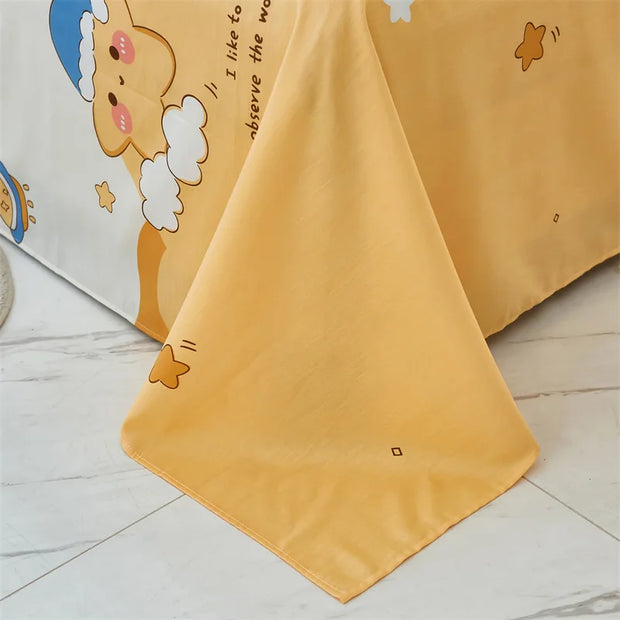 Cartoon Star Flat Sheet Twin Kawaii Yellow Stars Bed Sheet Set For Child Teen Room