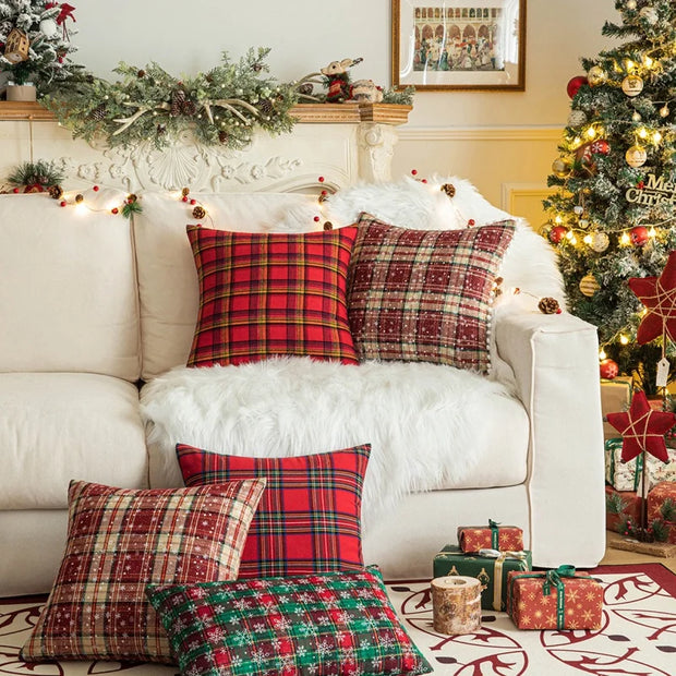 Living Room Sofa Christmas Red Plaid Pillow Case Modern Cushion Cover