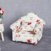 Mini Sofa Armchair Wooden Couch Toy Floral Sofa Throw Pillow House Furniture