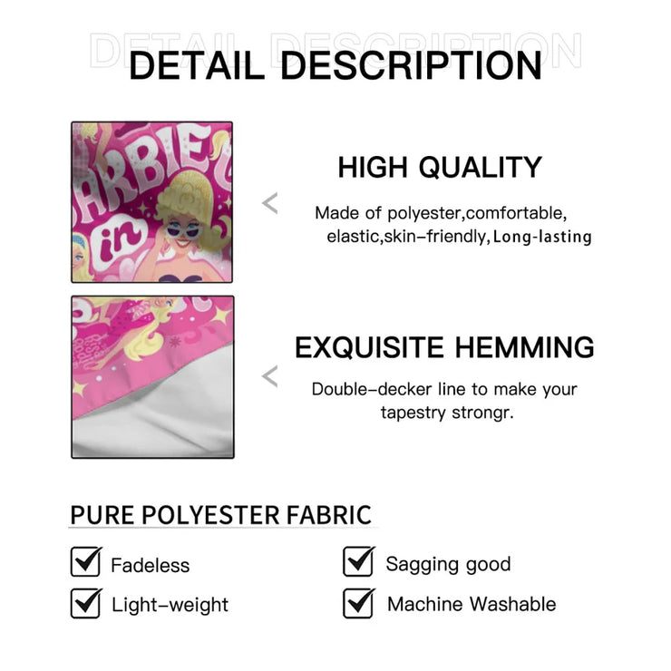 Barbie Hot Pink Tapestry  Room Décor Aesthetic Home Decoration Bedroom Wall Art