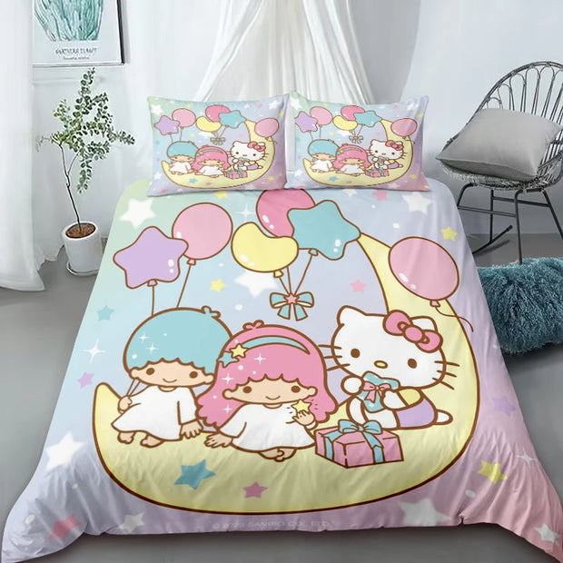 Duvet Cover Hello Kitty Cartoon Bedding Set Quilt Cover Bedroom Single Queen Size Children's Gift Bedroom Decoration