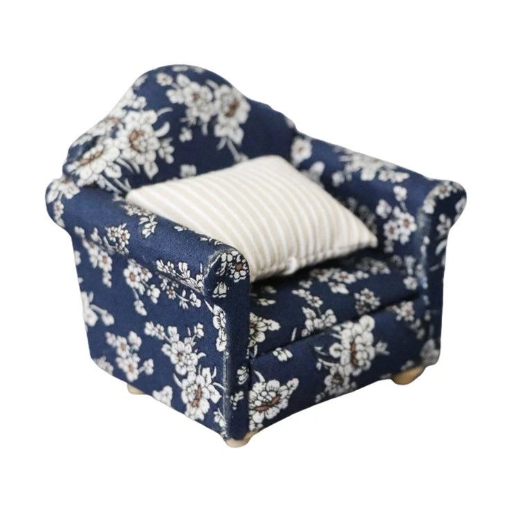 Mini Sofa Armchair Wooden Couch Toy Floral Sofa Throw Pillow House Furniture