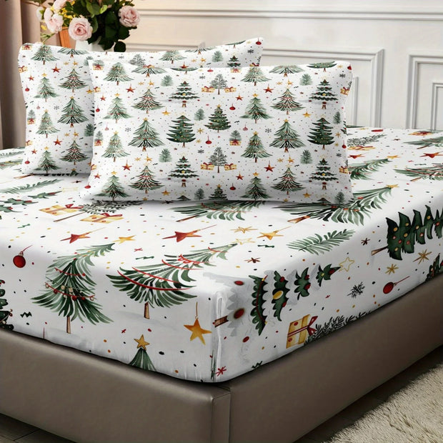 Fiber Polyester Christmas Tree Flashing Digital Bed Sheet Set, Soft, Comfortable, Bed, Eight Sizes