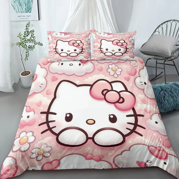 Duvet Cover Hello Kitty Cartoon Bedding Set Comfort Quilt Cover Double Queen Size Luxury for Kids Bedroom Decoration