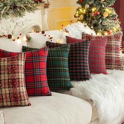 Living Room Sofa Christmas Red Plaid Pillow Case Modern Cushion Cover