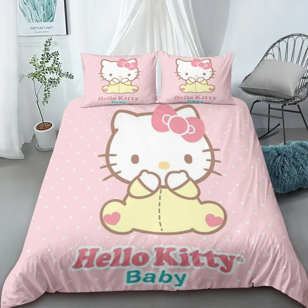 Duvet Cover Hello Kitty Cartoon Bedding Set Comfort Quilt Cover Double Queen Size Luxury for Kids Bedroom Decoration