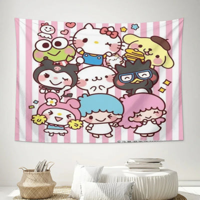 Cute Anime Sanrio Hello Kitty Kawaii Tapestry   Room Ornaments Decoration Bedroom Wall Décor