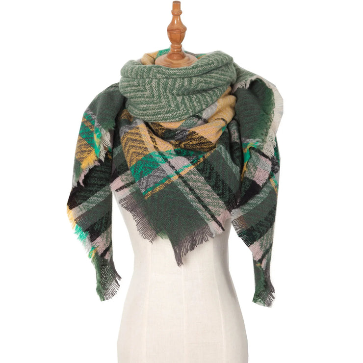 Cashmere Winter Scarf Women Knit Pashmina Bandana Plaid Ladies Blanket Shawls Clothes