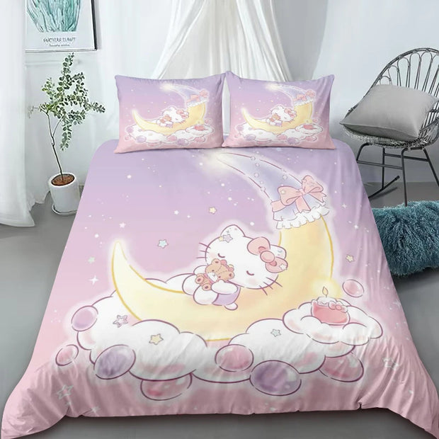 Duvet Cover Hello Kitty Cartoon Bedding Set Quilt Cover Bedroom Single Queen Size Children's Gift Bedroom Decoration