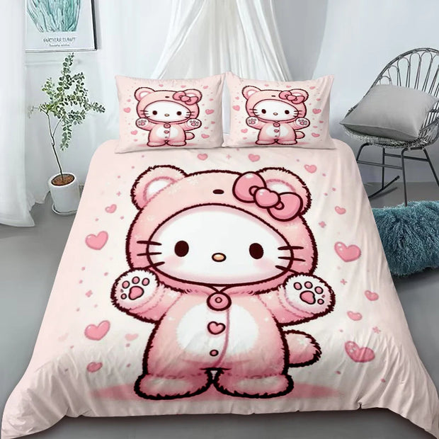 Duvet Cover Hello Kitty Cartoon Bedding Set Comfort Quilt Cover Double Queen Size Luxury for Kids Bedroom Decoration