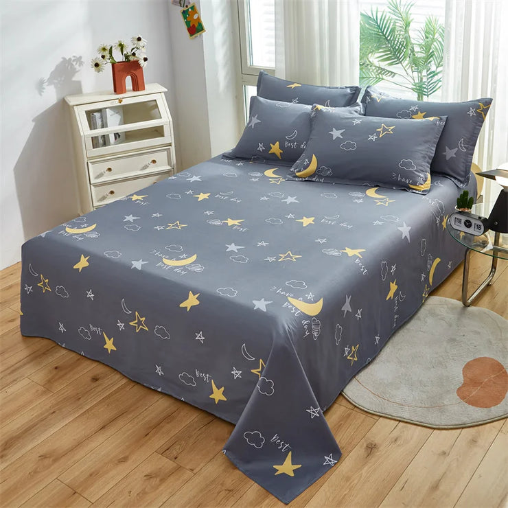 Cartoon Star Flat Sheet Twin Kawaii Yellow Stars Bed Sheet Set For Child Teen Room