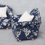 Mini Sofa Armchair Wooden Couch Toy Floral Sofa Throw Pillow House Furniture