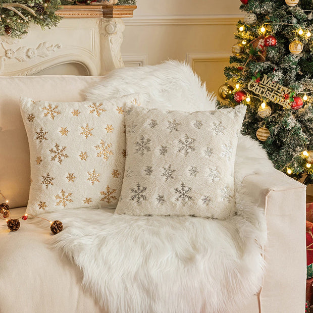 Christmas Throw Pillow Cover Plush Sequin Snowflakes