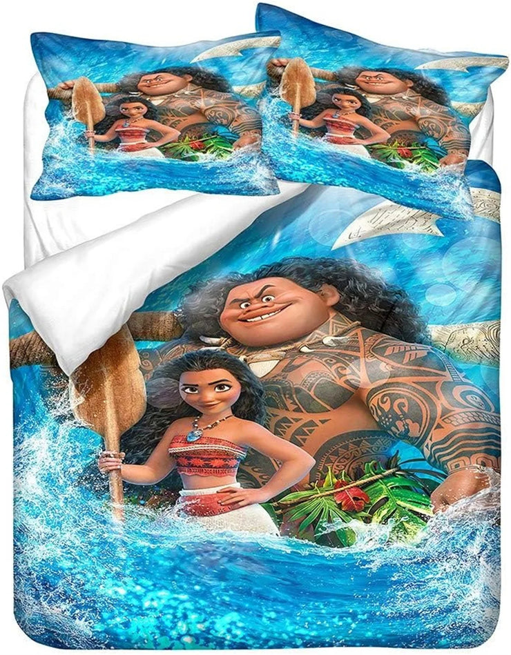 Anime Moana Maui Quilt Duvet Cover Disney Moana Bedding Set and Pillowcase