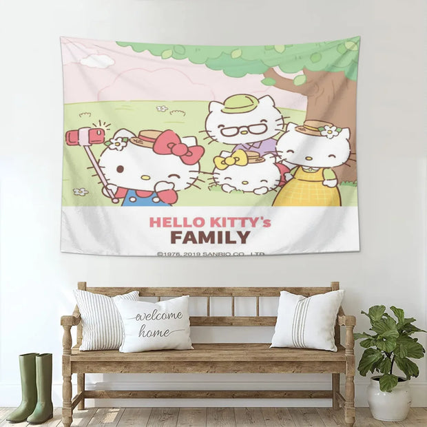 Cute Anime Sanrio Hello Kitty Kawaii Tapestry   Room Ornaments Decoration Bedroom Wall Décor