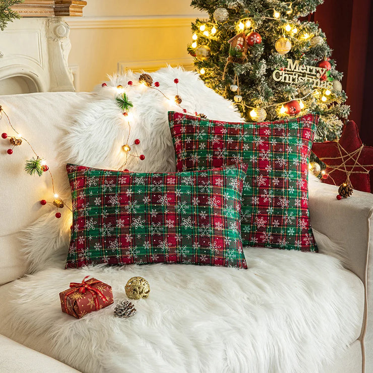 Living Room Sofa Christmas Red Plaid Pillow Case Modern Cushion Cover