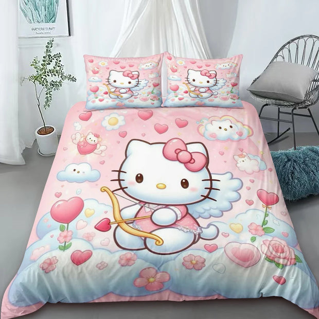 Duvet Cover Hello Kitty Cartoon Bedding Set Comfort Quilt Cover Double Queen Size Luxury for Kids Bedroom Decoration