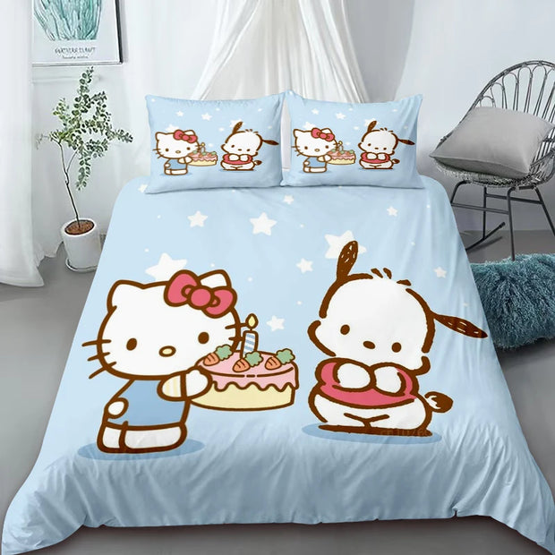 Duvet Cover Hello Kitty Cartoon Bedding Set Quilt Cover Bedroom Single Queen Size Children's Gift Bedroom Decoration