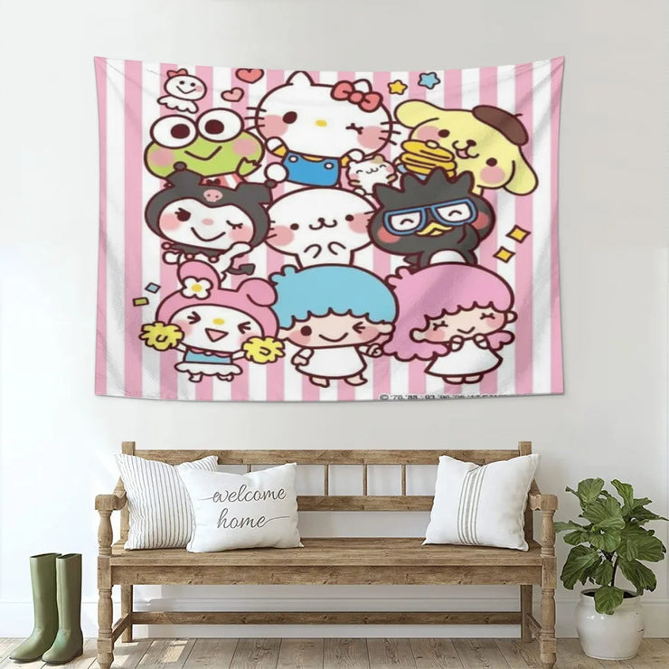 Cute Anime Sanrio Hello Kitty Kawaii Tapestry   Room Ornaments Decoration Bedroom Wall Décor