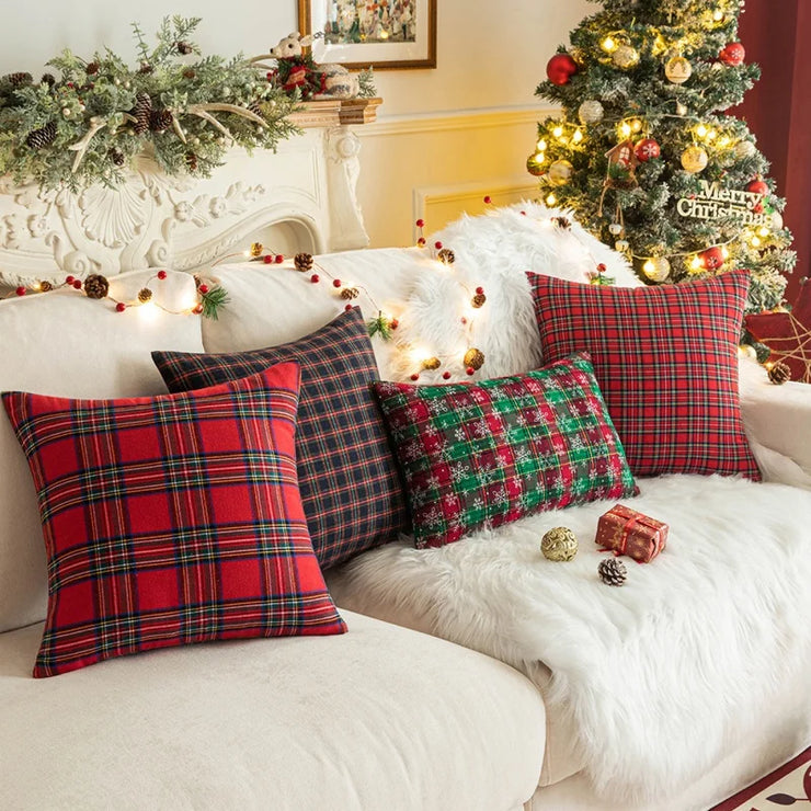 Living Room Sofa Christmas Red Plaid Pillow Case Modern Cushion Cover