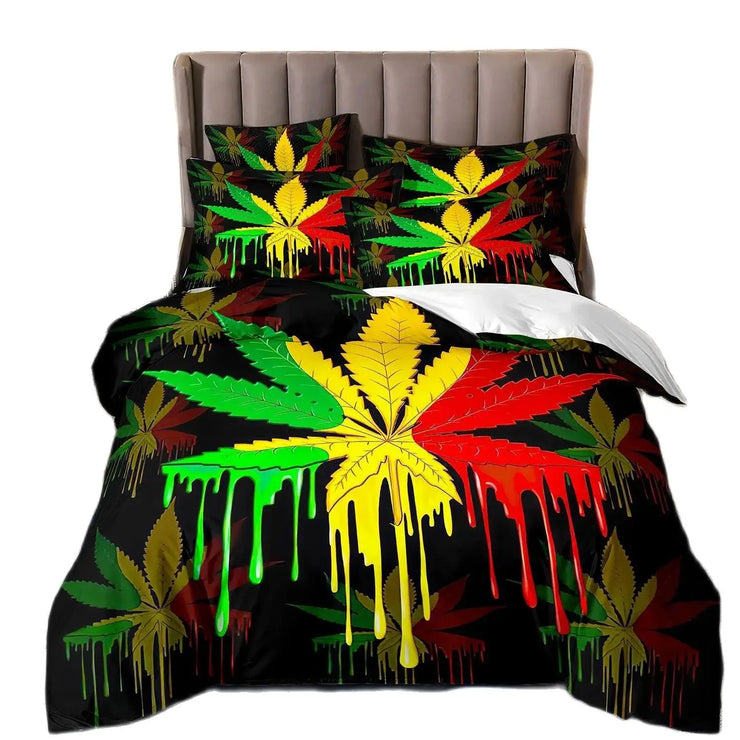 Psychedelic Weed Leaves Bedding set Green Duvet Cover