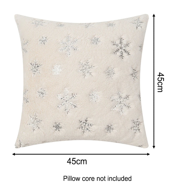 Christmas Throw Pillow Cover Plush Sequin Snowflakes