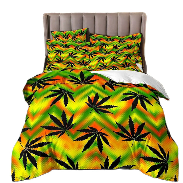 Psychedelic Weed Leaves Bedding set Green Duvet Cover