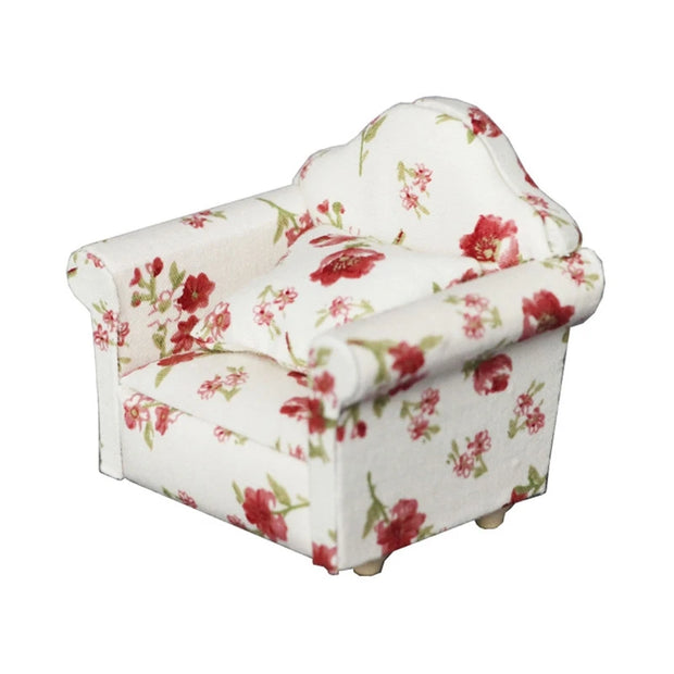 Mini Sofa Armchair Wooden Couch Toy Floral Sofa Throw Pillow House Furniture