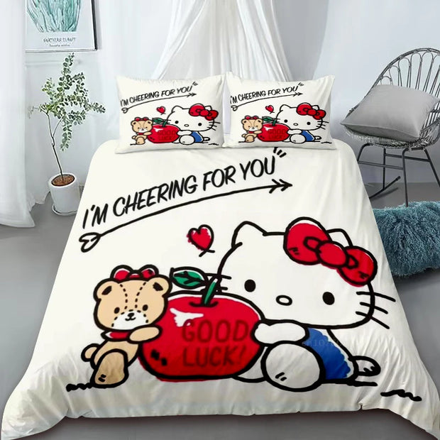 Duvet Cover Hello Kitty Cartoon Bedding Set Quilt Cover Bedroom Single Queen Size Children's Gift Bedroom Decoration