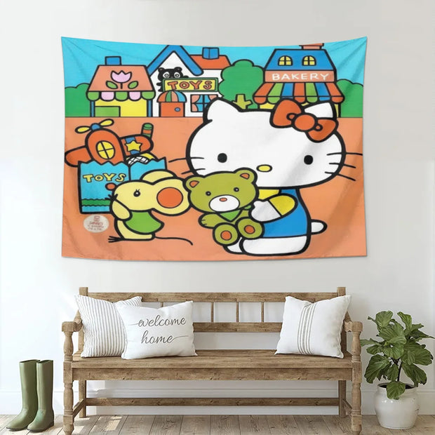 Cute Anime Sanrio Hello Kitty Kawaii Tapestry   Room Ornaments Decoration Bedroom Wall Décor