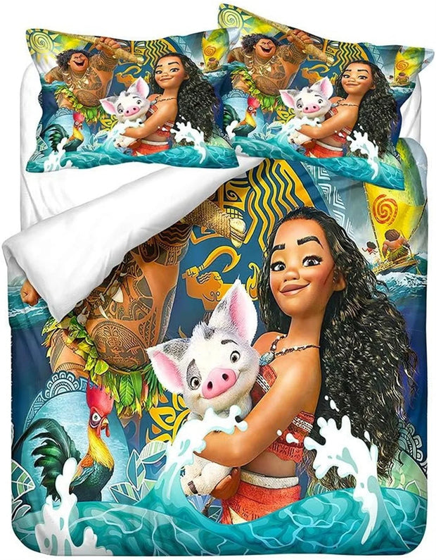 Anime Moana Maui Quilt Duvet Cover Disney Moana Bedding Set and Pillowcase