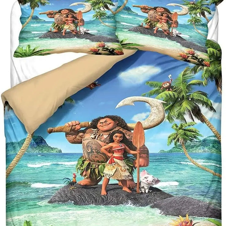 Anime Moana Maui Quilt Duvet Cover Disney Moana Bedding Set and Pillowcase