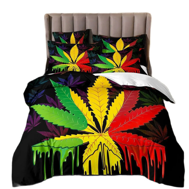 Psychedelic Weed Leaves Bedding set Green Duvet Cover