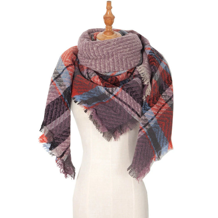 Cashmere Winter Scarf Women Knit Pashmina Bandana Plaid Ladies Blanket Shawls Clothes