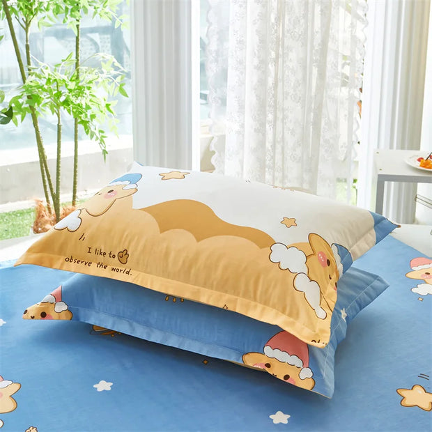 Cartoon Star Flat Sheet Twin Kawaii Yellow Stars Bed Sheet Set For Child Teen Room