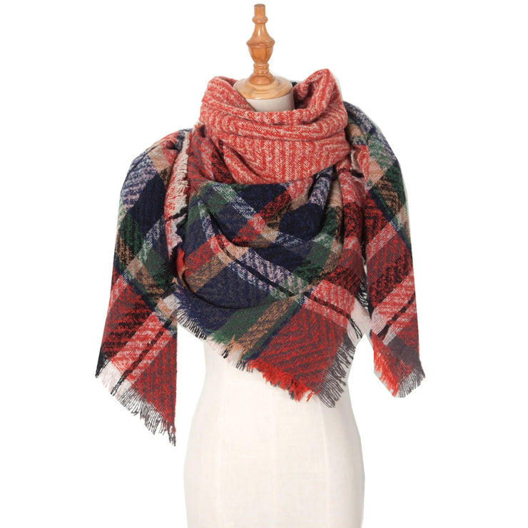 Cashmere Winter Scarf Women Knit Pashmina Bandana Plaid Ladies Blanket Shawls Clothes