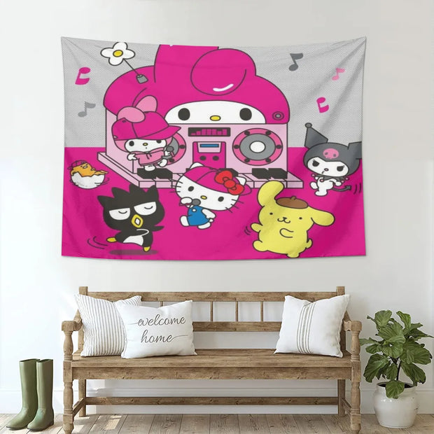 Cute Anime Sanrio Hello Kitty Kawaii Tapestry   Room Ornaments Decoration Bedroom Wall Décor