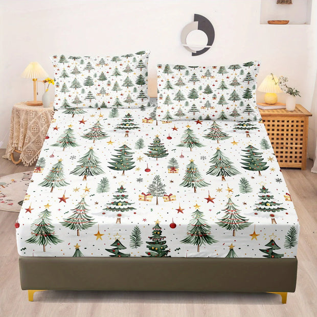 Fiber Polyester Christmas Tree Flashing Digital Bed Sheet Set, Soft, Comfortable, Bed, Eight Sizes