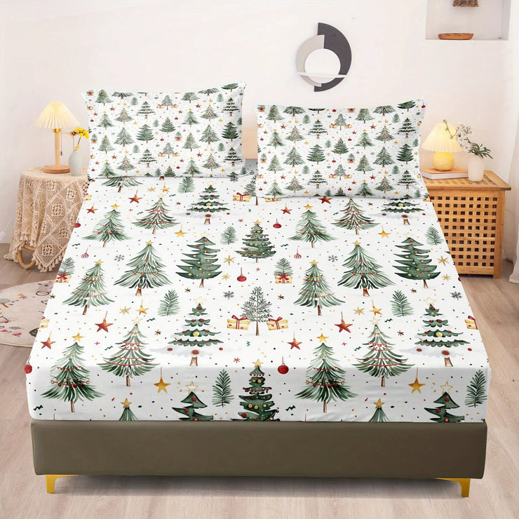 Fiber Polyester Christmas Tree Flashing Digital Bed Sheet Set, Soft, Comfortable, Bed, Eight Sizes