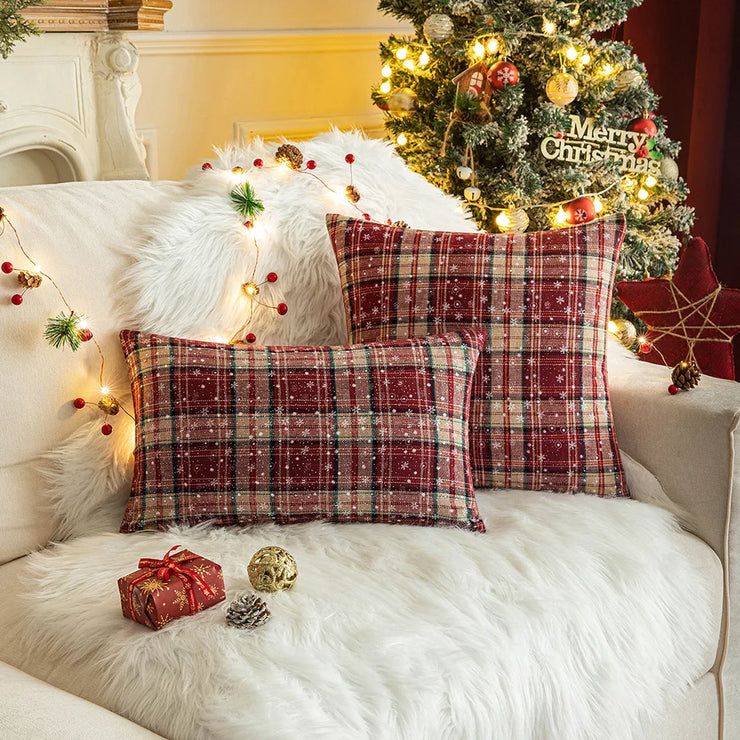 Living Room Sofa Christmas Red Plaid Pillow Case Modern Cushion Cover