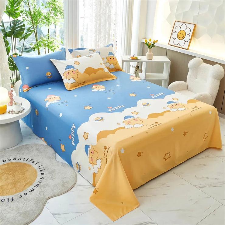 Cartoon Star Flat Sheet Twin Kawaii Yellow Stars Bed Sheet Set For Child Teen Room