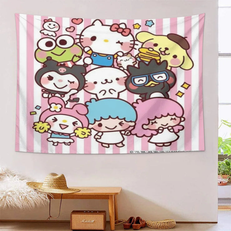 Cute Anime Sanrio Hello Kitty Kawaii Tapestry   Room Ornaments Decoration Bedroom Wall Décor