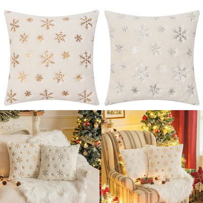 Christmas Throw Pillow Cover Plush Sequin Snowflakes