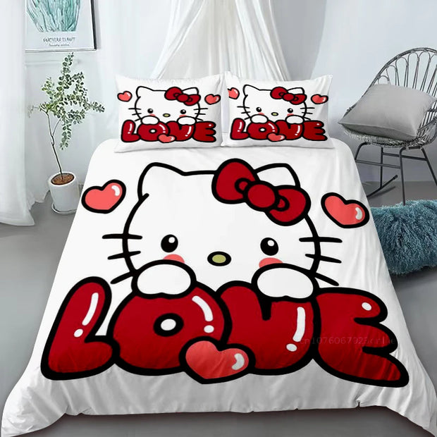 Duvet Cover Hello Kitty Cartoon Bedding Set Quilt Cover Bedroom Single Queen Size Children's Gift Bedroom Decoration