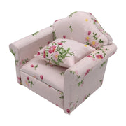 Mini Sofa Armchair Wooden Couch Toy Floral Sofa Throw Pillow House Furniture