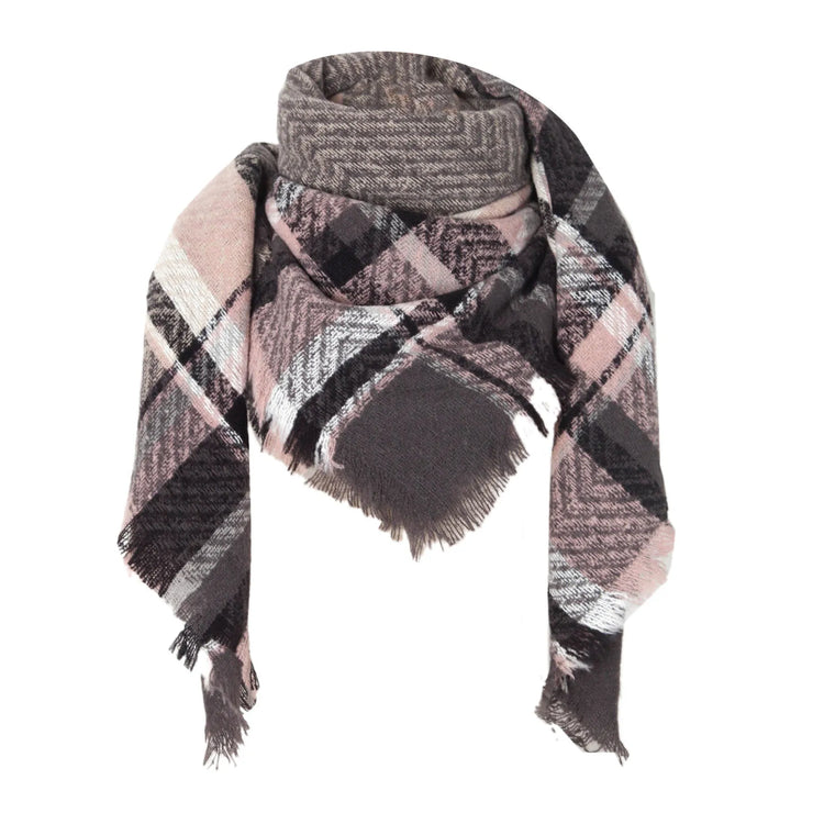 Cashmere Winter Scarf Women Knit Pashmina Bandana Plaid Ladies Blanket Shawls Clothes